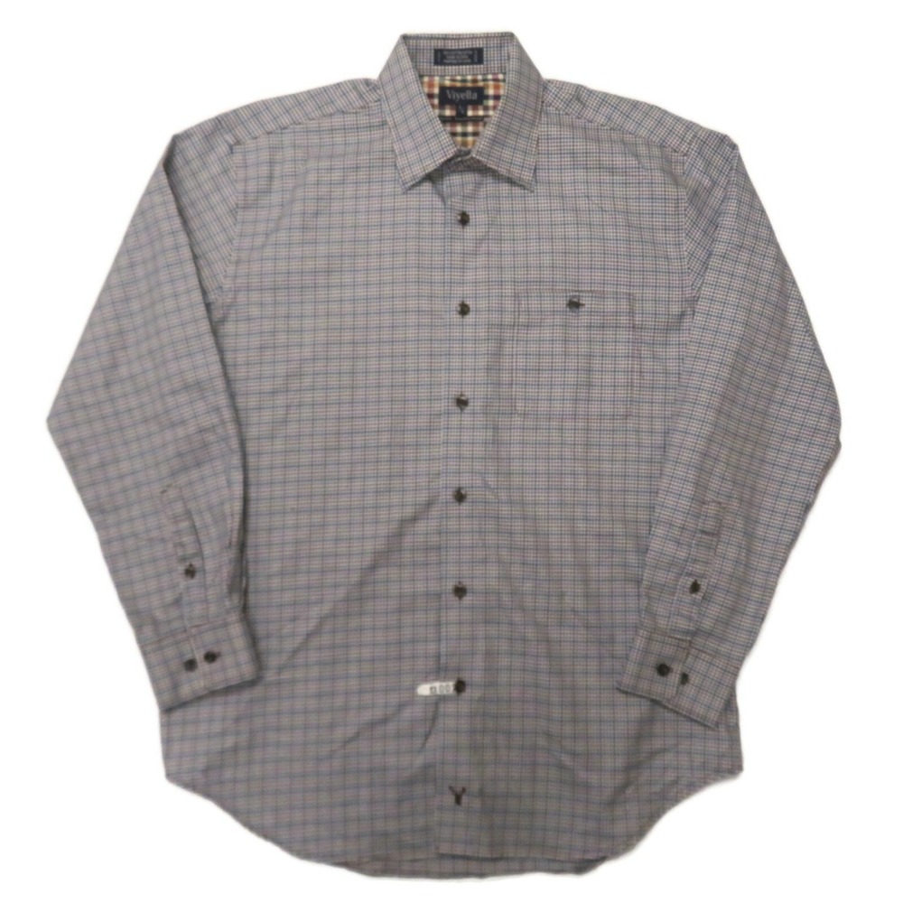 Viyella Button Up Shirt Mens Large Long Sleeve Non Iron Cotton Blue Red Plaid